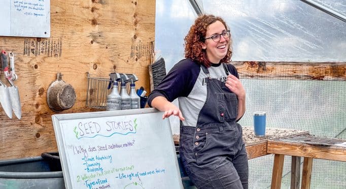 21 Acres Farm Manager Ansley Roberts teaching a workshop on seeds.