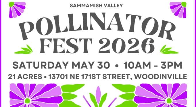 Promotional graphics for the 2026 Pollinator Fest at 21 Acres.