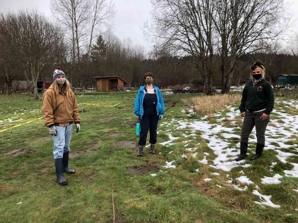 Left to right: Landon Harsch, Angelica Lucchetto, and Jess Chandler. They began this project earlier this winter during snow.