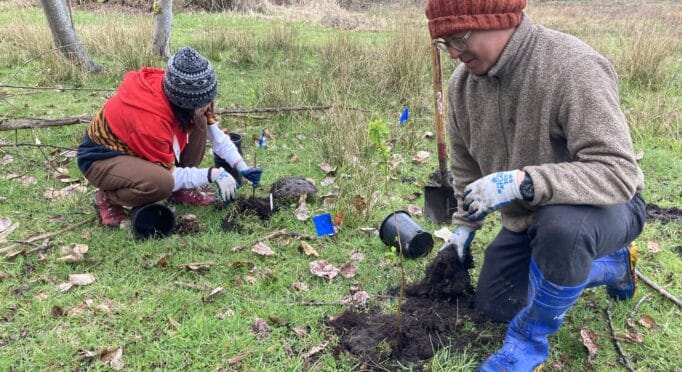 Volunteers plant trees at 21 Acres