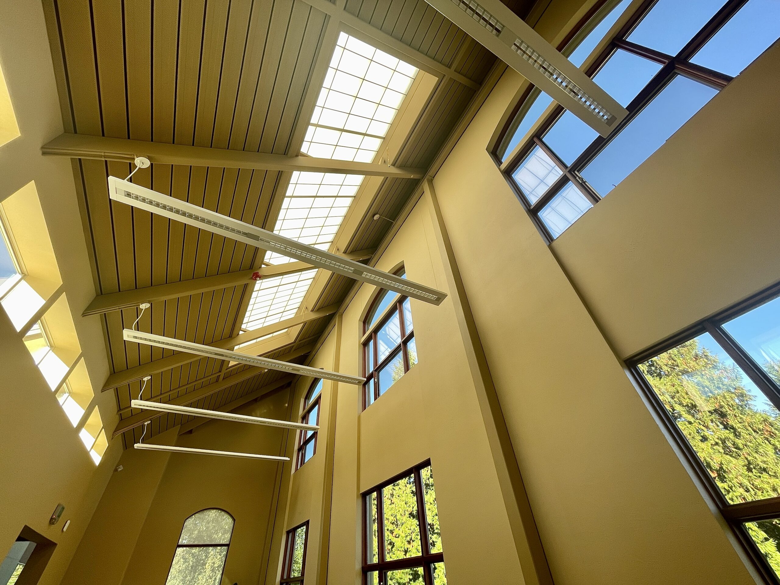 Green building features on display in the 21 Acres Great Hall include LED lighting, clerestory windows and high performance translucent skylights.