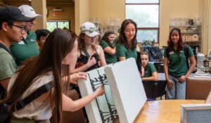 Visitors learn about the various green technology utilized in the 21 Acres LEED platinum certified building.