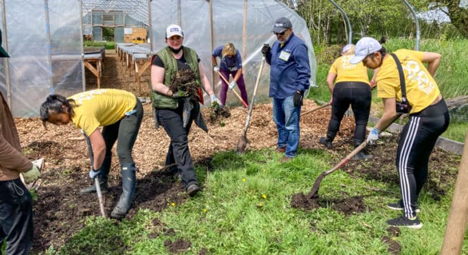 Volunteer Farm Stewards working on the 21 Acres farm.