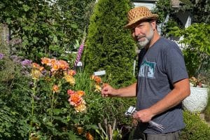 Gardener Christopher Cox in his Willows End garden in Seattle.