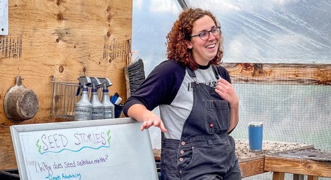 21 Acres Farm Manager Ansley Roberts teaches a workshop on seeds.