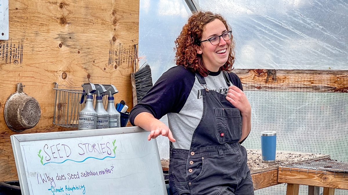 21 Acres Farm Manager Ansley Roberts teaches a workshop on seeds.