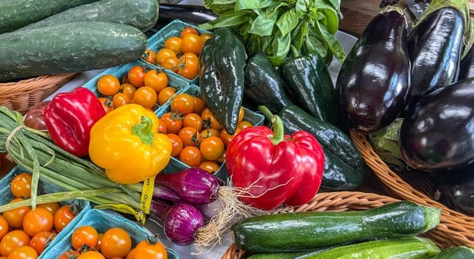 A bounty of summer vegetables in the 21 Acres Farm Market